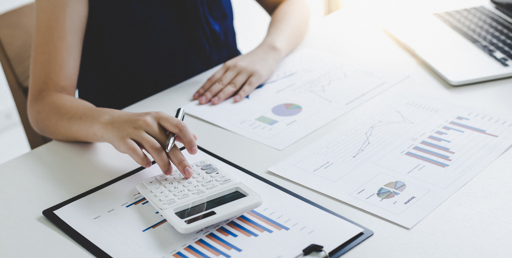 A Businesswoman Working on Stock Data